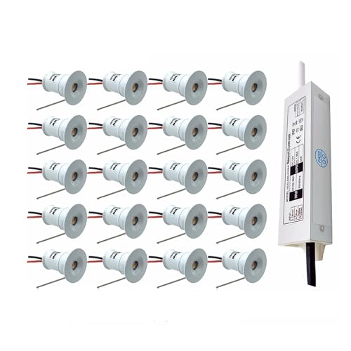 LGJEGD Mini focos techo LED 15 mm, 12 V 1 W empotrables, regulables, con transformador 36 W, paquete 16 unidades (Neutral white 4000K,120 degrees)