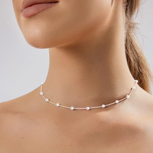 Image of Zeffy Pearl Necklace 4MM /6MM /8MM Dainty Round Imitation Pearl Choker Necklace Wedding Pearl Necklace Delicate Jewelry for Women Simple Bridesmaid Jewelry Gifts