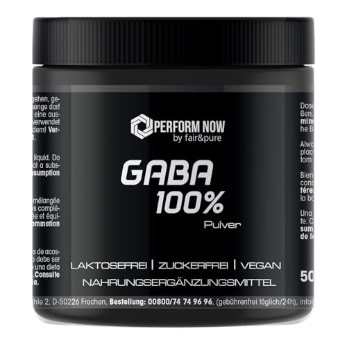 Poudre de GABA - 500g - 100% d'acide gamma-aminobutyrique - dosage optimal - fabrication de qualité allemande | PERFORM NOW by fair&pure®.