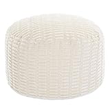 HOMBYS Unstuffed Ottoman Pouf Cover,Round Faux Fur Foot Stool, Fuzzy Chair, Floor Bean Bag(No Filler),Foot Rest with Storage for Living Room, Bedroom, Office, Striped Tufted (Beige)