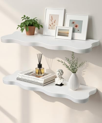 Mazjoaru Wandregal Weiß 60cm lang, 2 Set Wandboard Weiss aus massivem Holz, Wellenform Design Wanddeko & Modern Schweberegal für Wohnzimmer, Schlafzimmer, Küche & Flur Mazjoaru Wandregal Weiß 60cm lang, 2 Set Wandboard Weiss aus massivem Holz, Wellenform Design Wanddeko & Modern Schweberegal für Wohnzimmer, Schlafzimmer, Küche & Flur