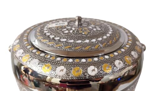 Image of Meenakari Stainless Steel Matka with Tap 18 Litre | Stainless Steel Water Dispenser 18 litres | Meenakari Water Pot - Brass Tap