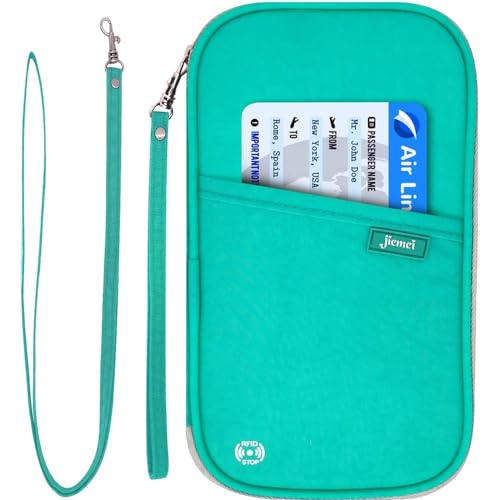 Image of RFID Family Passport Wallet Holder Waterproof, Travel Document Organizer Credit Card Clutch Bag for Men Women, RFID LakeGreen, One Size, Classic