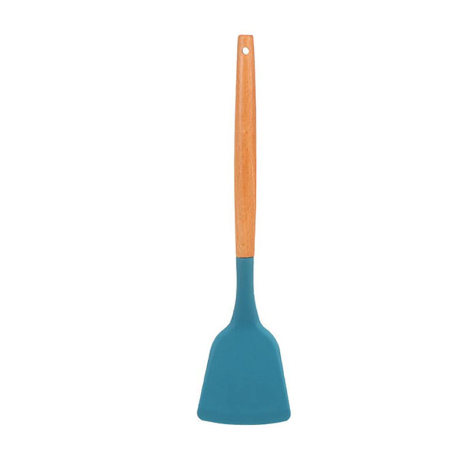 Espátulas y cucharas de cocina, juego de cucharas Juego de utensilios de cocina Cuchara de sopa resistente al calor Espátula antiadherente de silicona azul Pala Juego de cocina con mango de madera