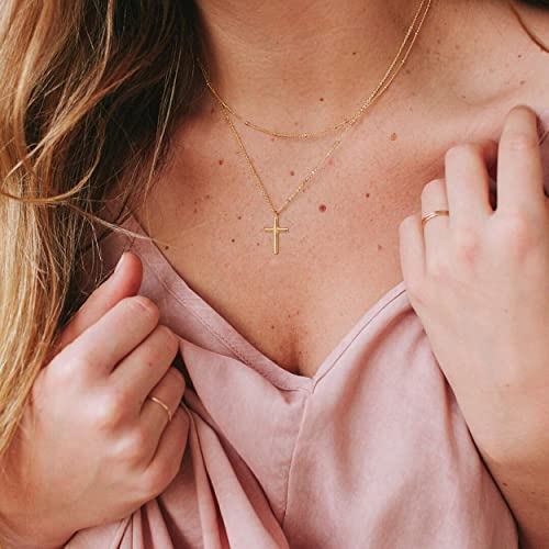 Befettly Tiny Cross Necklace, Women 14k Gold Filled Polished Faith Necklace Dainty Circle Pendant Necklace Crucifix Cute Heart Necklace2