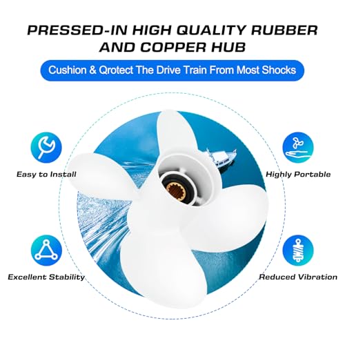 Image of Outboard Propeller Aluminum Boat Outboard Propeller fit Yamaha Engines 25 /30 /40 /50 /55 /60HP,3-1 /2 inch Gearcase Engines 13 Spline Tooth,RH