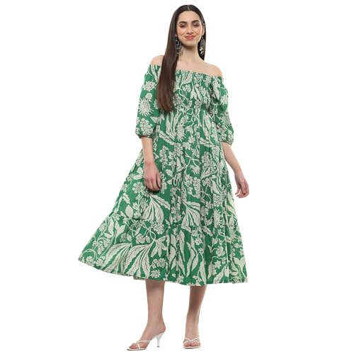 Image of BIBA Women Maxi Cotton Tiered Dress