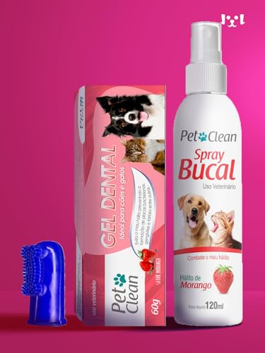 Kit Gel Dental e Spray Bucal Morango + Escova Pet Clean