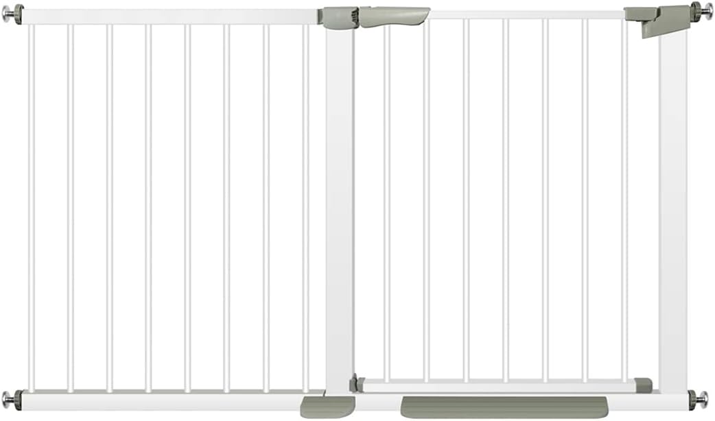 metal extra wide baby gate for stairs, doorways. durability dog gates for the house indoor, auto close safety baby gate, extra tall child gate, white, pressure mount. 52-54.5 in width