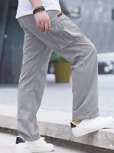 Comdecevis Men's Casual Cargo Pants Workout Joggers Stretch Sweatpants Hiking Drawstring Tactical Pants with Multi Pockets Medium Grey - Thumbnail 6