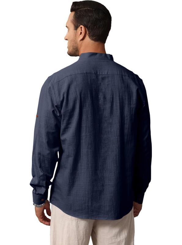 Image of Macsivo Men's Cotton Blend Solid Short Kurta with Regular Lenth Mandarin Collar Short Button Placket Rolled up and Full Sleeves Kurta for Men