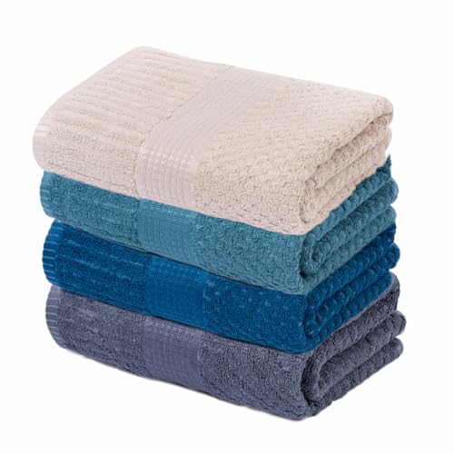 Image of Mush Hearth & Haven Bamboo Towels for Bath Large Size | 450 GSM Bamboo Bath Towel for Men & Women | Soft, Highly Absorbent & Quick Dry | Pack of 4, 70 X 140 cms (Assorted 1)