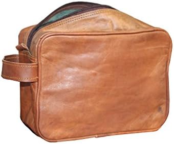 JYOS Classic Original Leather Utility Toiletry Bag & Travel Kit Bag 6" x 8" x 3" Inches Brown
