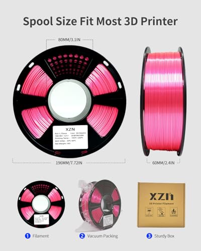 Image of Silk PLA Filament 1.75mm Magenta, Shiny Silk Pink 3D Printer Filament 1kg (2.2lbs), Reduced Stringing, Dimensional Accuracy + /-0.02mm, Enhanced Toughness, Neatly Wound, Vacuum Packed, DIY Decor