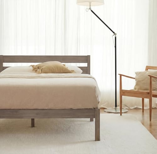 Image of LIFEMENT Full Bed Frame with Headboard Classic Wood Platform, Noise Free, Under Bed Storage, No Box Spring Needed, Easy Assembly, Gray