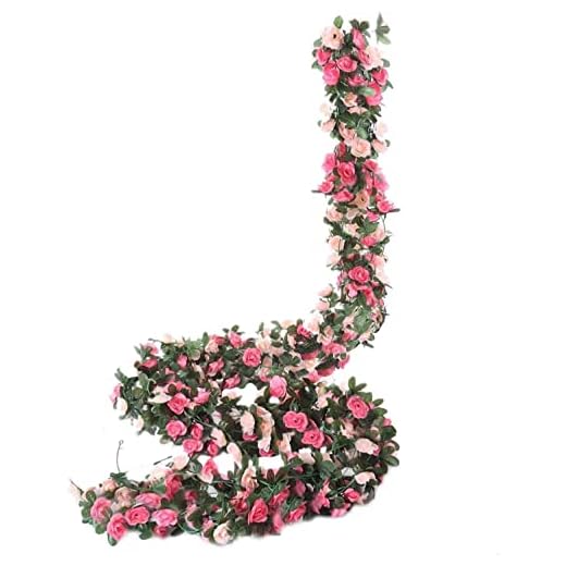Miracliy 5 Pack 41 FT Fake Rose Vine Flowers Plants Artificial Flower Hanging Rose Ivy Home Hotel Office Wedding Party Garden Craft Art Déco