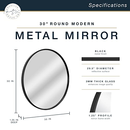 Image of MCS Master & Co. Modern Metal Round Wall Mirror, Minimalist Home Decor Circle Mirror for Living Room, Bedroom, or Bathroom, 30 Inch, Black