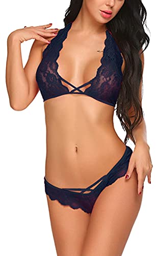 Image of Xs and Os Women Cross Style Lace Bra Panty Lingerie Set