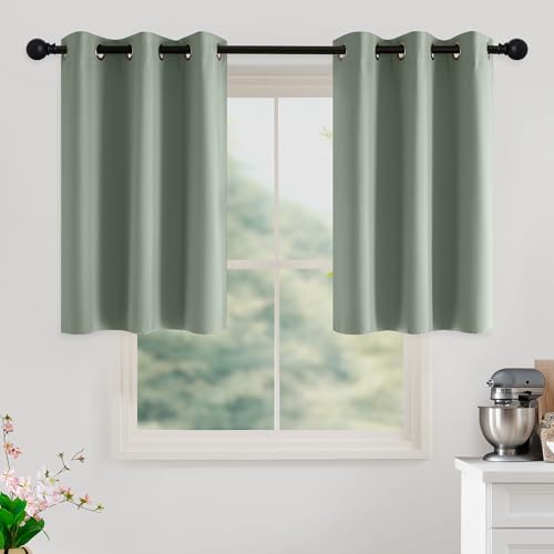 Image of NICETOWN Sage Green Room Darkening Curtains 36 Inches Long 2 Panels for Living Room, Bedroom, Nursery Summer Thermal Insulated Blackout Drapes Grommet Noise Reducing Window Treatment, W40