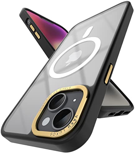 Image of Vaku Luxos Trans Armor MagPro for iPhone 14 Plus Cover Case, 6 Feet Drop, Metal Ring Camera Protection, Shockproof, Scratch Resistant, Slim, Compatible with MagSafe Back Cover - Black & Gold