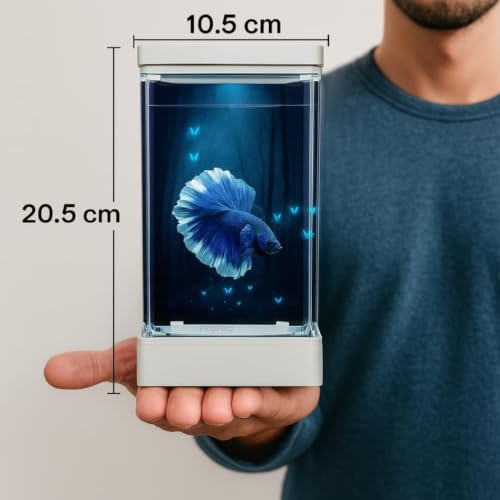 Image of PS-11 White Acrylic Aquarium Tank | Small Desktop Betta Fish Tank with Color-Changing LED Lighting | Easy-Clean Compact Acrylic Bowl for Guppy, Shrimp & Nano Fish (1.5 L)