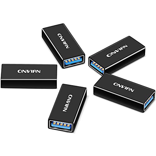 Onvian USB Female to Female Adapter (5 Pack), Aluminum Type A Female to Female Converter Adapter, USB 3.0 Coupler Extension Connector