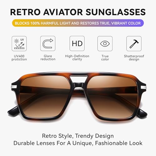Image of HAOLOTA Retro Aviator Sunglasses for Women and Men, Polarized Square Shades UV Protection