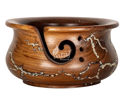 Image of INTAJ Wooden Yarn Bowl for Knitting and Crochet, 7 Inch No-Snag Holder