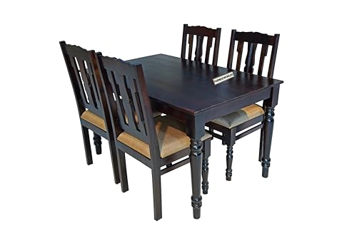 Image of Solid Wood Dining Table 4 Seater Sheesham Wood Dining Chairs Set of 4, Wooden Dining Set 4 Seater for Hotel Kitchen Restaurant 4 Seater Dining Table Set (4 Seater) 51X33X29 Inch