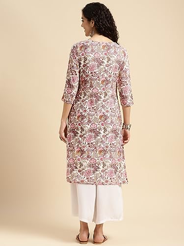 Image of rangita Pink Rayon Knee Length Printed Straight Kurti for Women | Kurta for Women