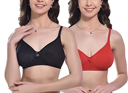 Image of FIMS - Fashion is my style Women Cotton Blend Non-Padded Bra Non-Wired Mould Seamless Cup Solid Bras Cup-B Pack of 1, Multicolor