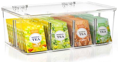 Utopia Home Tea Bag Organizer with Lids Stackable Tea Box 1 Pack Clear