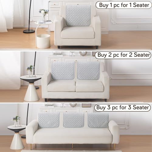 Image of HOKIPO Premium Velvety Quilted Sofa Backrest Cover - Anti-Slip, Washable, 'Softline Quilted Series' | Ice Grey (AR-6322-LGRY)