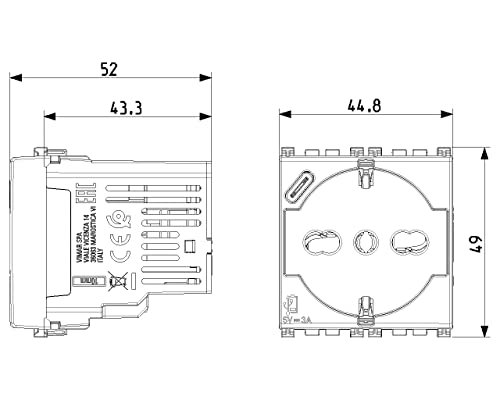 Vimar 19210.USB.B Arké 2 Module Socket SICURY 2P+T 16A 250V Universal Italian Standard P40 and USB Output Type C 5V and 3A for Fast Charging White - Image 2