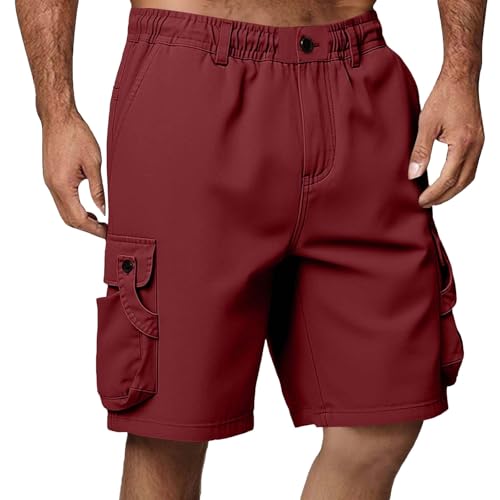 Short Cargo Homme Multi Poches avec Taille Élastiquée Pantalon Coupe Ample et Jambe Droite