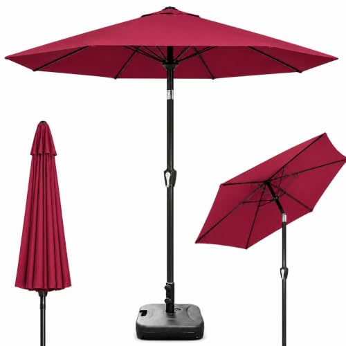 Image of Hukimoyo 8.5Ft Diameter Large Outdoor Patio Cantilever Offset Umbrella with Base Stand, Waterproof Heavy Duty Garden Parasol Sun Shade Canopy, Side Pole Umbrella for Backyard, Poolside, Deck, Lawn, Terrace, Cafe.