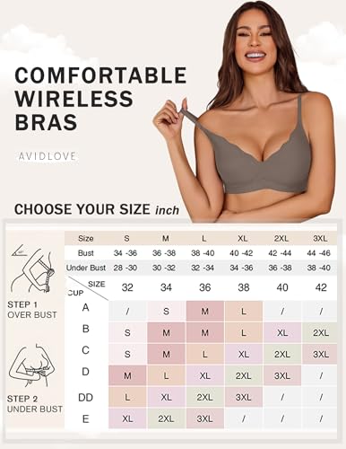 Image of Avidlove Bras for Women No Underwire Seamless Push Up Bra Wireless Soft Bralettes Scalloped Full Coverage Everyday Bra