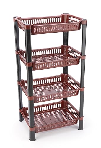 Image of U-Max Multi Tire Kitchen Storage Rack, Plastic Utility Shelf Organiser, Space Saving Storage Solution, Revolving Vegetable Rack (Maroon, 4)