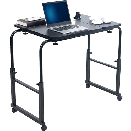 VIVO Mobile Over The Bed and Recliner Table, Tilting Laptop Tray with Height and Length Frame Adjustment, Ergonomic Overbed Kids and Adult Desk on Wheels, Black, DESK-V202B