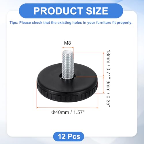 Nivelación de deslizamiento de muebles M8: patas ajustables negras de 40x18 mm 3