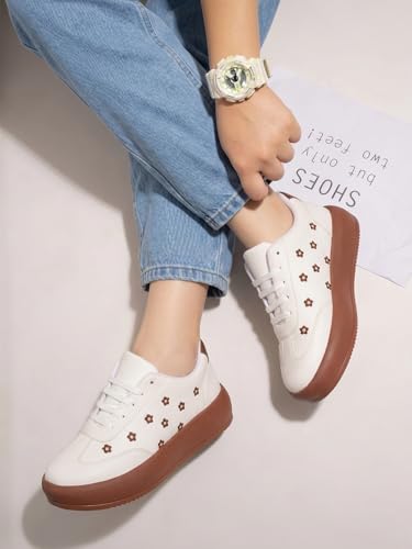 Image of TRYME Floral Platform Sneakers for Women | Lightweight Lace-Up Casual Shoes for College, Travel