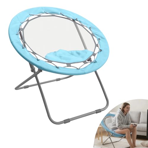 A AIKOOL Bungee Dish Chair Portable Folding Bungee Chair for Adults Lightweight Round Camping Chair for Dorm Bedroom Game Room Patio and Indoor Outdoor Use(Blue)