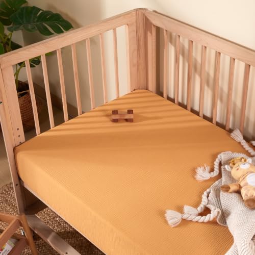 Image of TILLYOU Muslin Mini Crib Sheets 2 Pack, Pack and Play Mattress Sheets Fitted for Pack N Play, 38 x 26 Sheet for Toddler, Circus Carnival