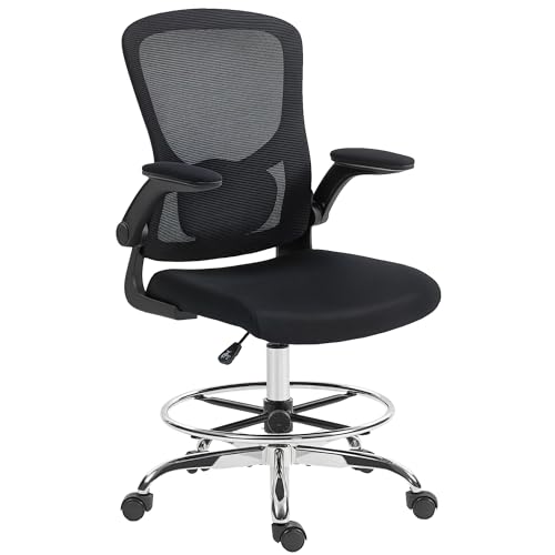 HOMCOM Chaise Bureau Ergonomique avec Support Lombaire 4D, Fauteuil de Bureau, accoudoirs relevables et Repose-Pieds réglable, Chaise de Dessin en Maille, Hauteur...