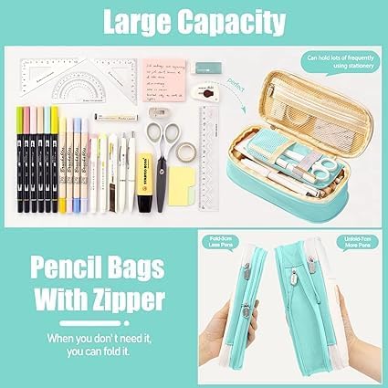 Image of LABUK Large Capacity Pencil Case Pouch, Cute Aesthetic Big Capacity Zipper Cases Pen Portable Office Stationery Makeup Bag, Desk Organizer for College Adults Women Men (Cotton Green)