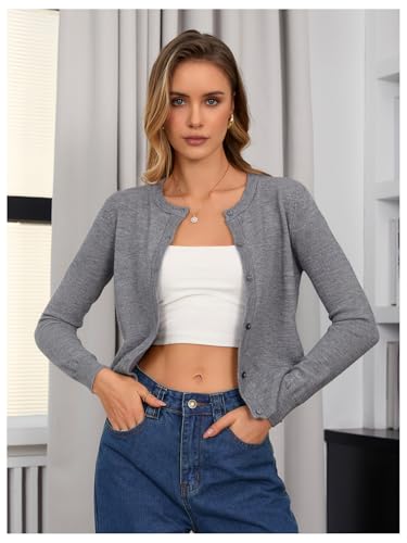 SweatyRocks Women's Light Weight Cardigan Round Neck Long Sleeve Button Down Sweaters Knitwear4