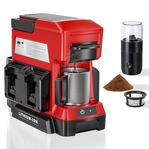 Taingwei Cordless Coffee Maker for Milwaukee M18 18V Battery, Portable Drip Coffee Maker with Electric Coffee Grinder for RV, Camping, Travel, Car, Hiking (Battery Not Included)