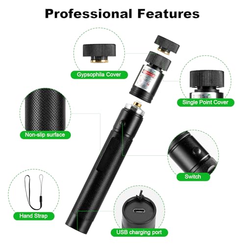 Image of Damflew Green Laser Pointer, USB Charging, Laser Beam with Starry-Sky Cap | Starry-Sky Patterns, Switch to a Single-Point Beam, for Hiking, Presentations & Outdoor Use (Professional-Grade Green Light)