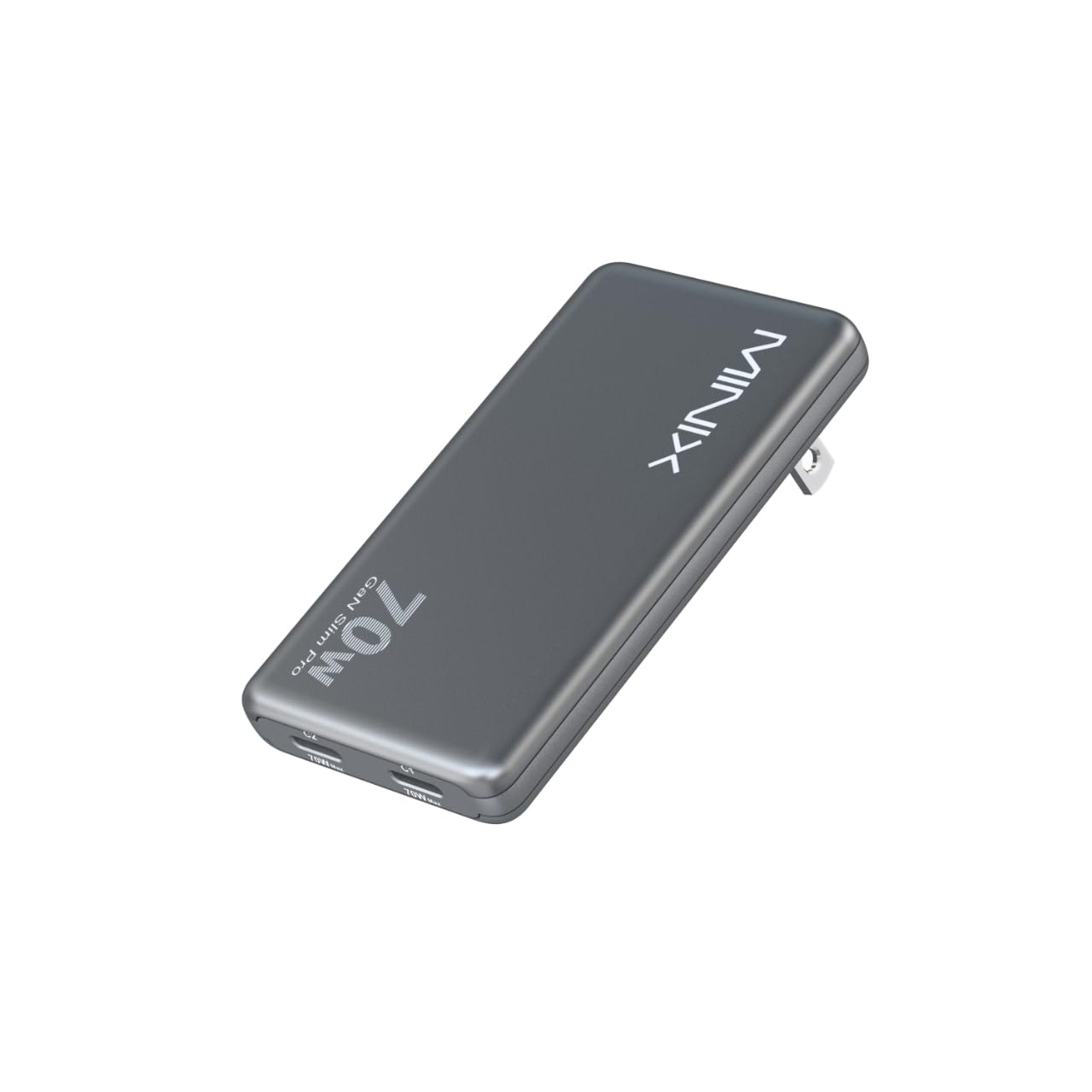 MINIX S70 70Wスリム充電器【12.8mm 超薄型 GaNUltra搭載】薄型USB-C充電器 2ポート 折りたたみ式 Charger 薄型 PSE認証済 急速充電 PD3.0 QC4.0+ PPS対応 iPhone 17/16/15/MacBook Air/iPad Pro/Galaxy S25/S24 /Pixel 10/9/Steam Deck対応