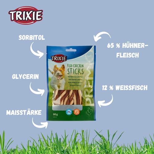 TRIXIE Hundeleckerli PREMIO Hunde-Chicken Sticks 80g - Premium Leckerlis für Hunde glutenfrei - ohne Getreide & Zucker, schmackhafte Belohnung für Training & Zuhause - 31747